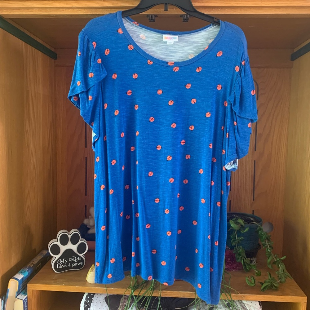 LuLaRoe Blue Tee with Orange Accents
